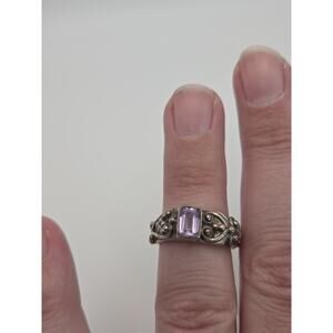 925 Silver Amethyst Ring With Intricate Open Scroll Bezel Setting